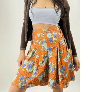 Anthropologie Elevenses Orange Floral Shorts Size 6 Modal